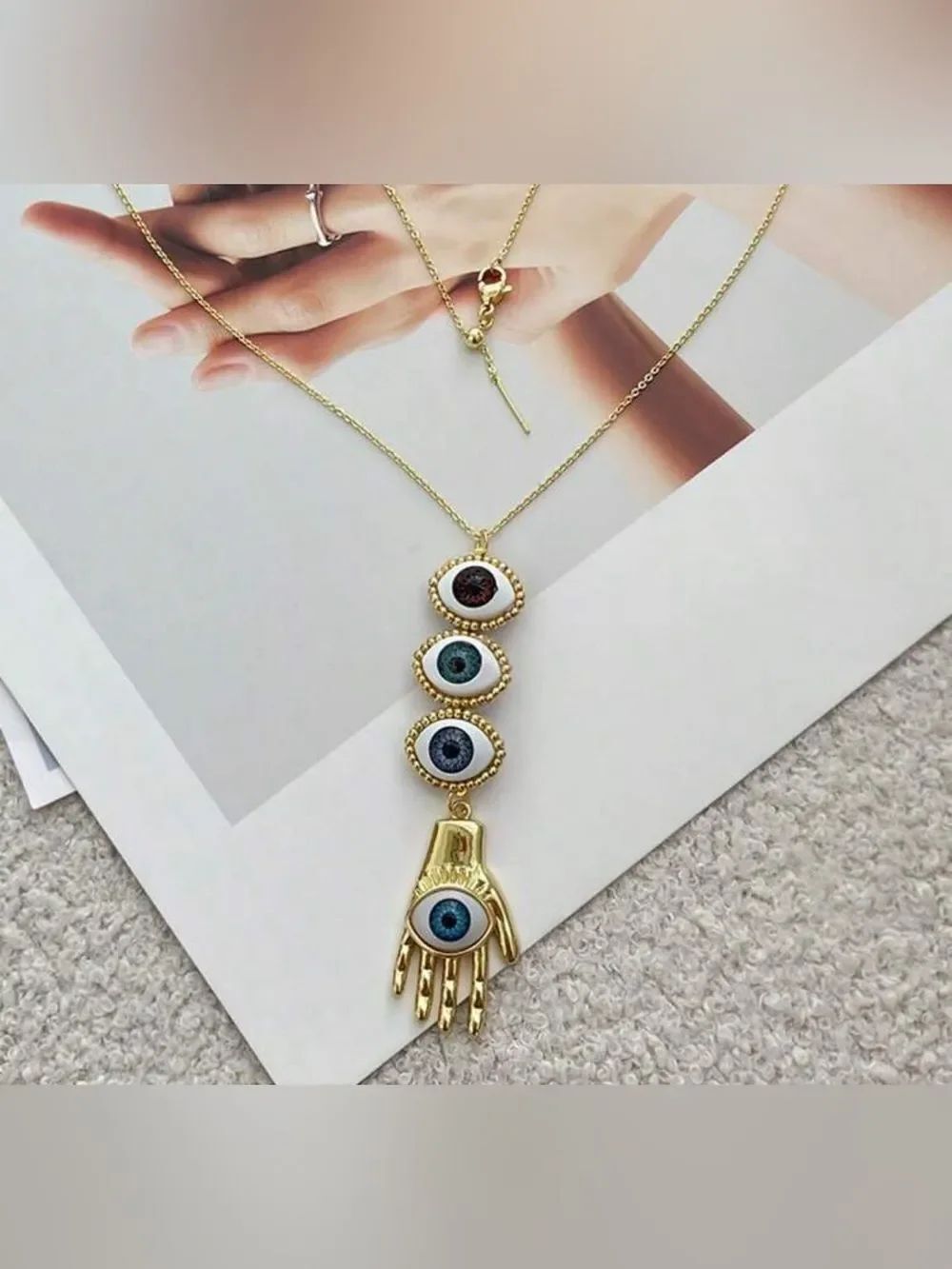 Gold Hamsa Hand Evil Eye Pendant Necklace N1482